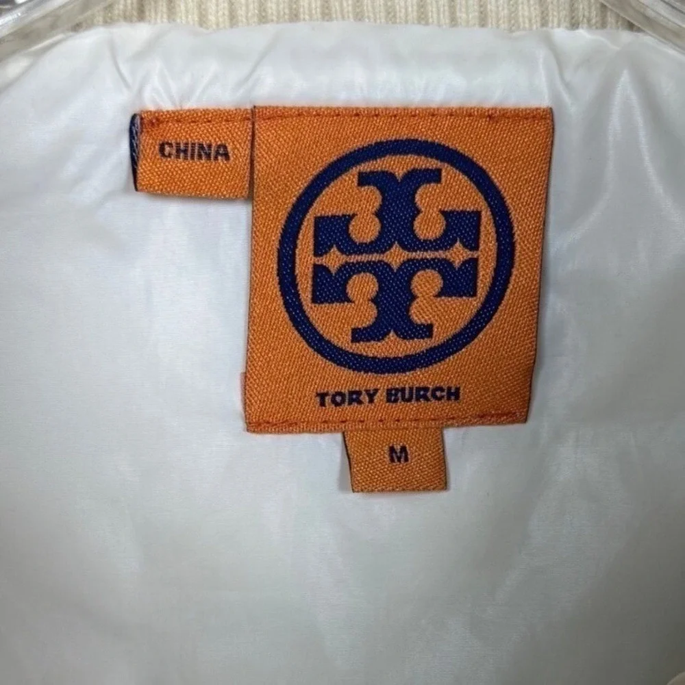 TORY BURCH Tricia Quilted Puffer Vest, White with Gold Hardware, Full Zip Size M